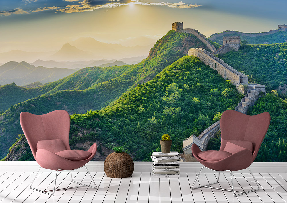 Toile adhésive repositionnable éco-conçue et recyclable : Paysage Muraille de Chine