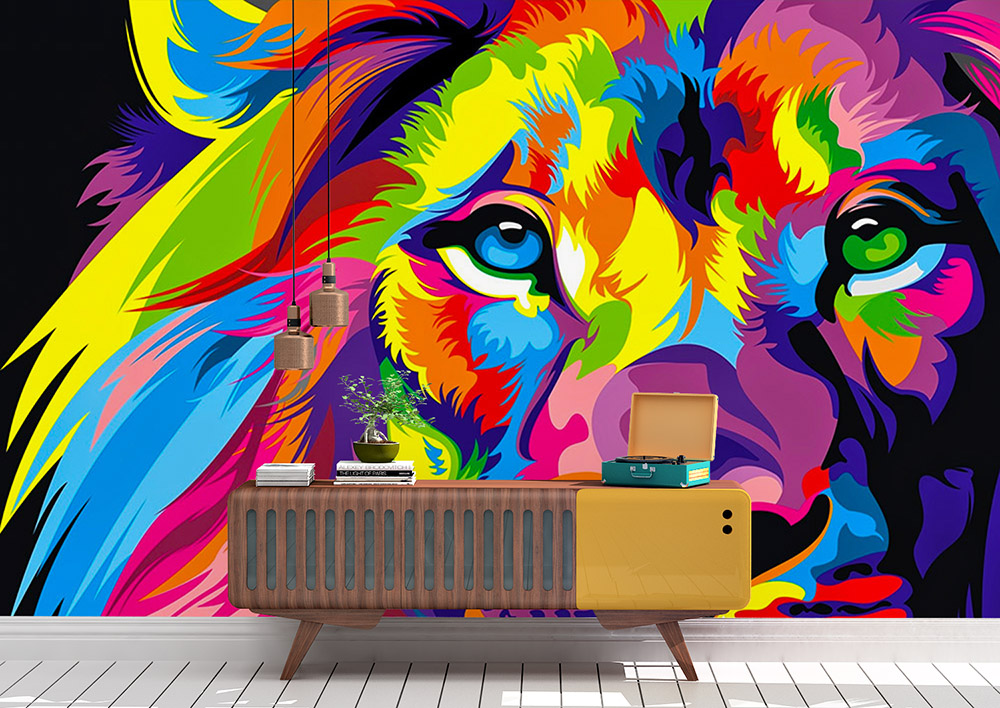 Toile adhésive repositionnable éco-conçue et recyclable : Animaux Lion multicolor